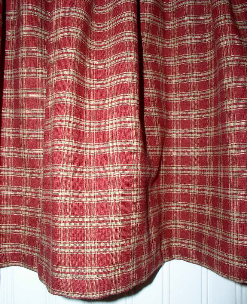Berry Red Plaid Valance Tiers Primitive Country Curtains Kitchen Valance