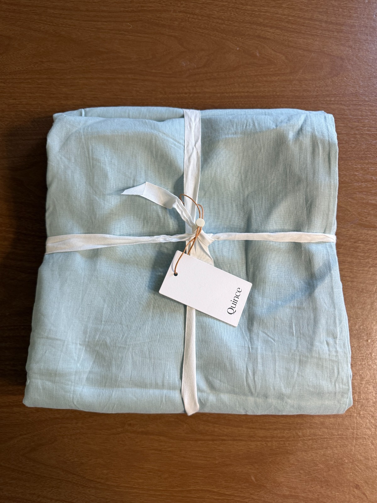 Quince European Linen Blackout Curtain 48×84 Light Blue Back Tab Pole Pocket