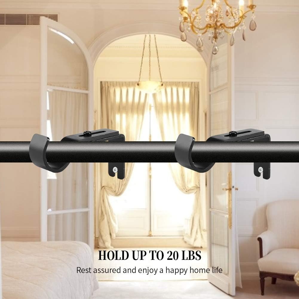 Curtain Rod Brackets, 2 Pack, 1 Inch, Black, Adjustable, Heavy Duty