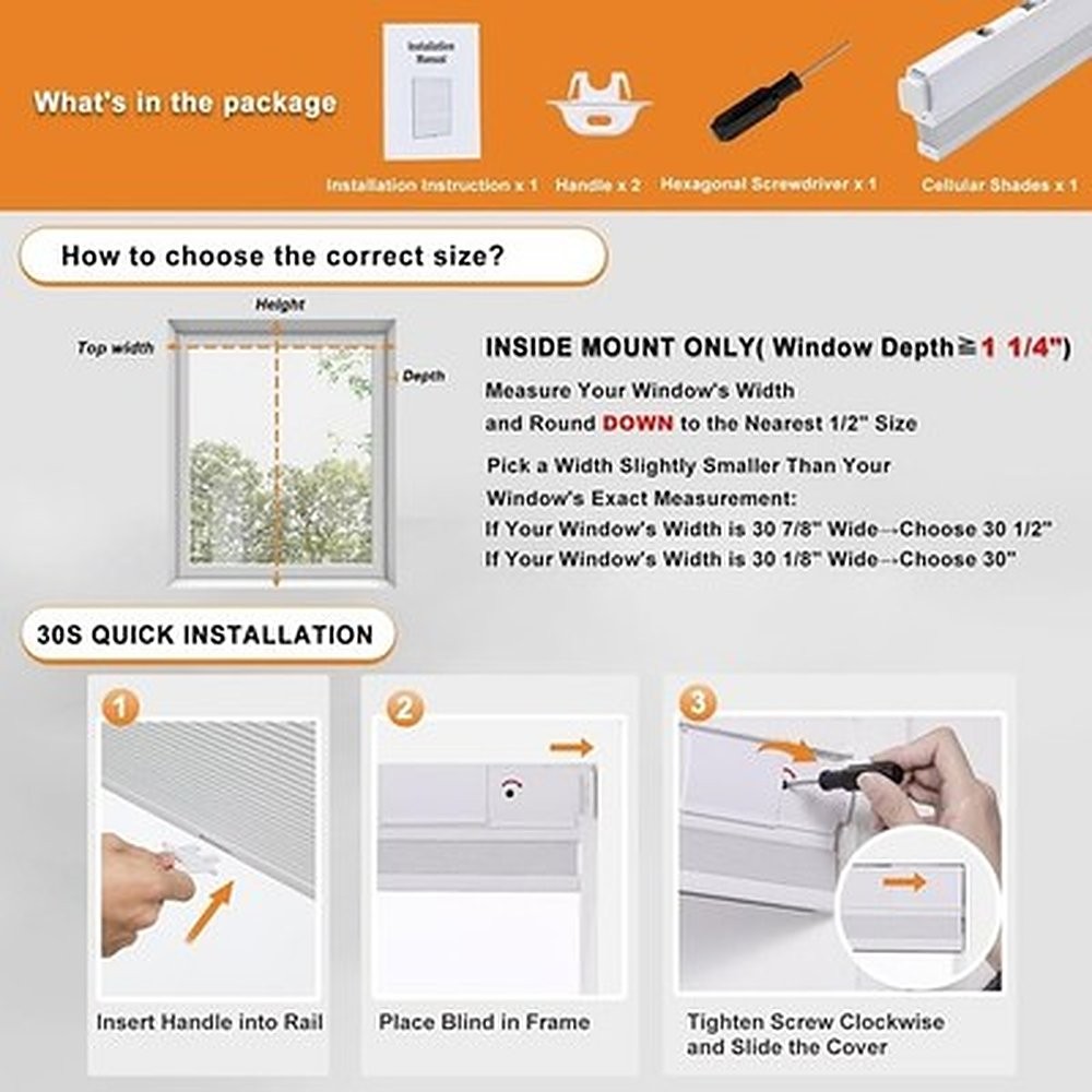 Persilux No-Drill Cordless Top Down Bottom Up Cellular Shade 23.5×64 #R022