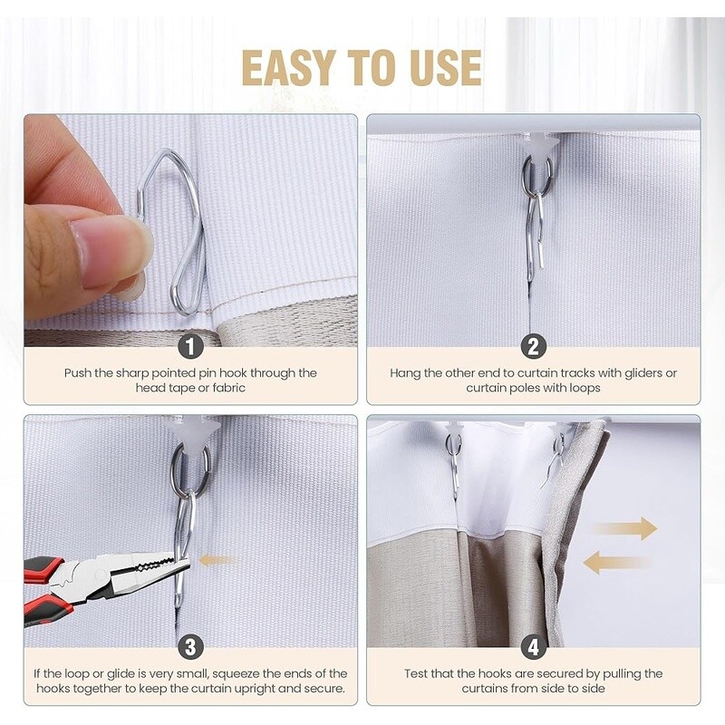 58PCS Rustproof Metal Curtain Hooks Heavy Duty Drapery Pins Pleat Curtains New
