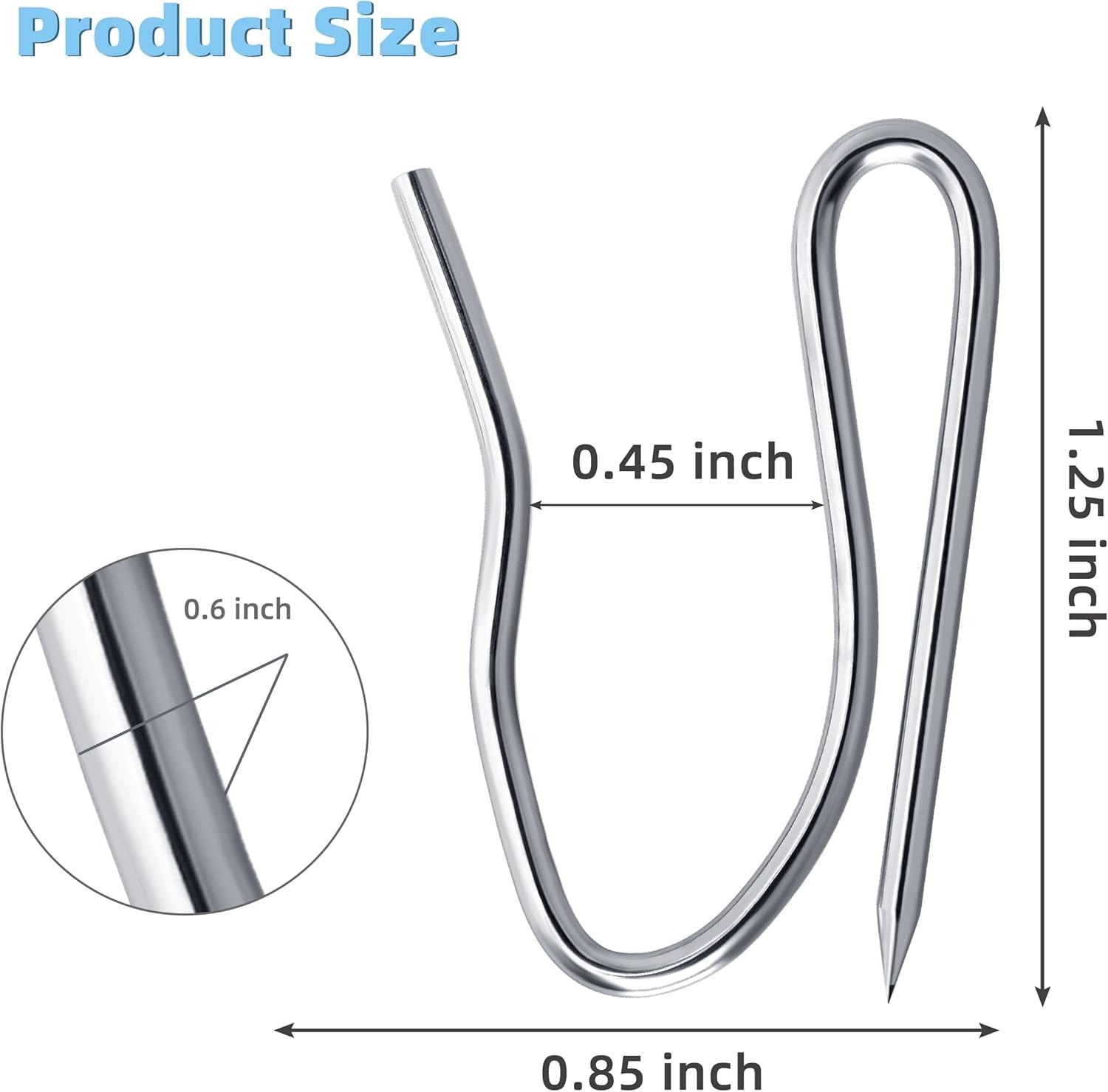 VRSS Drapery Hooks Pins for Curtains, 1.2 Inch Stainless Steel Curtain Hooks-60