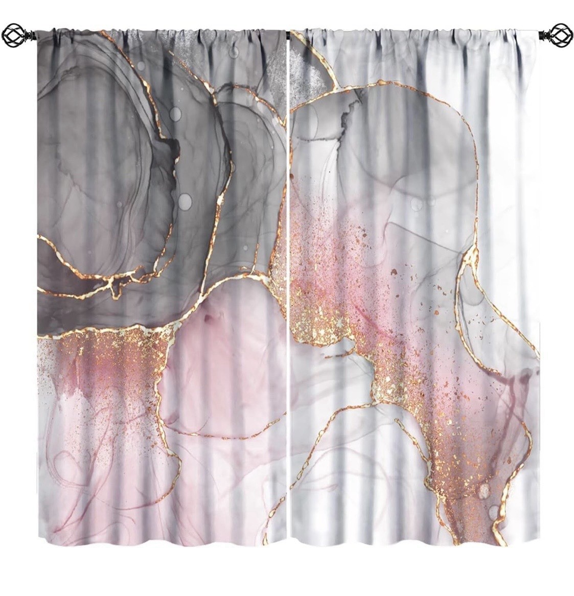 Grey Pink Marble Blackout Curtains Abstract White Pink Grey Gold Marble Texture