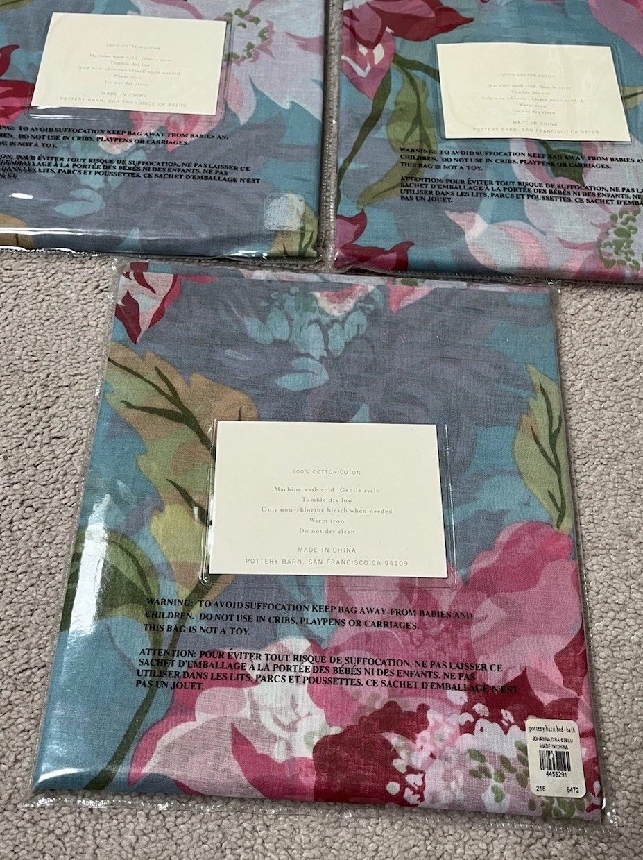 Vintage Pottery Barn 100% Cotton Johanna Voile Drapes 44” x 63” Lot of 3 RARE
