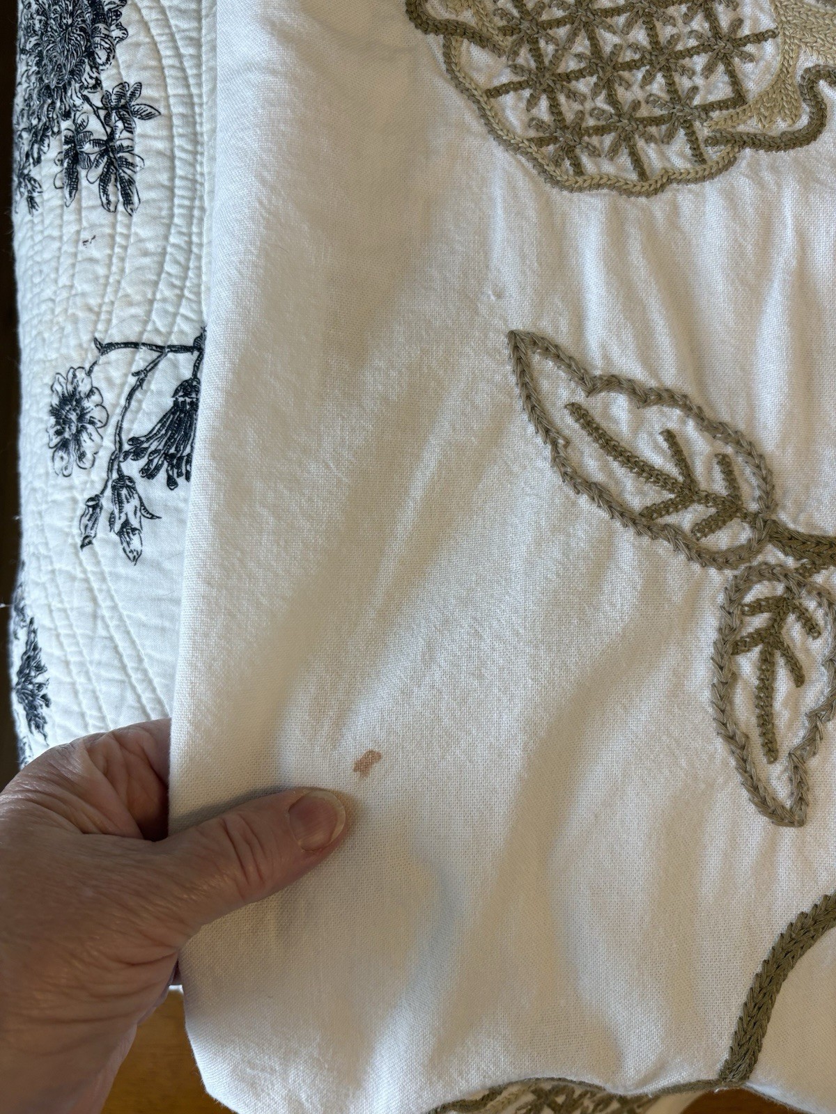 Pottery Barn Single Drapery Panel Ivory Beige Floral Embroidery 50”x84” Upcycle