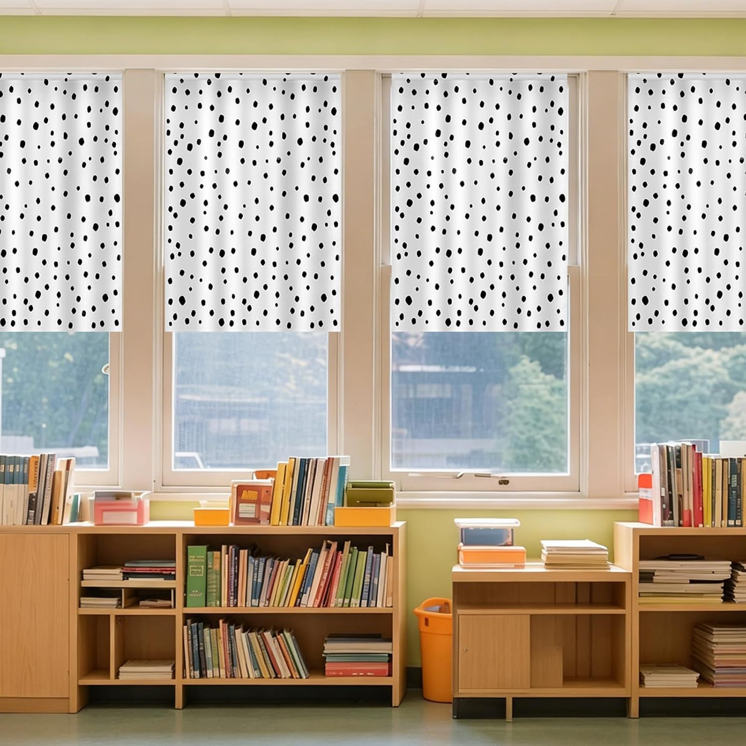 6 Pcs Black Polka Dot School Classroom Curtains Reading Corner Decor Back to Sch