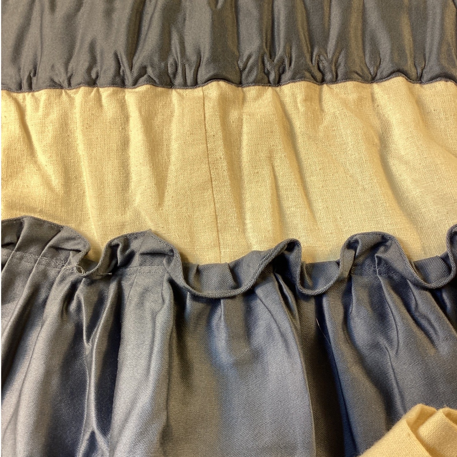 Handmade Ruffled Window Valance Set 6pc Cream Blue Cottagecore Farmhouse Country