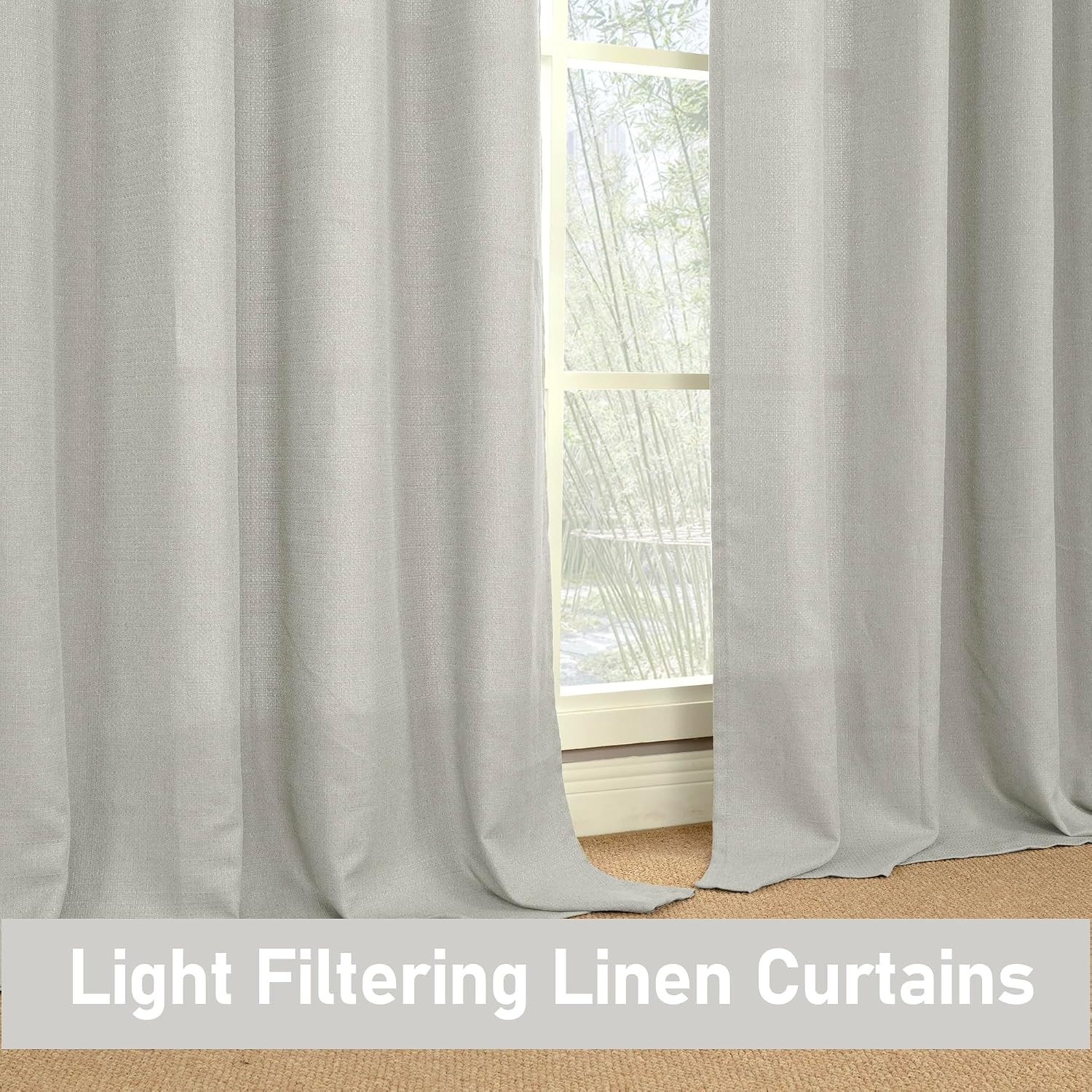 LAMIT Light Grey Linen Textured Curtains for Living Room, 108 inches Grommet Thi