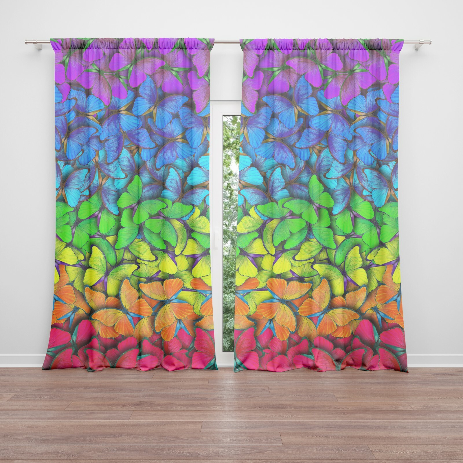 Butterfly Window Curtain colorful Drapery Curtain Panels kids rainbow window