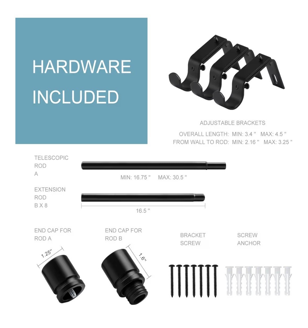 Byondeth Adjustable Curtain Rods for Windows 16 to 144 Inches, 1 Inch Diameter
