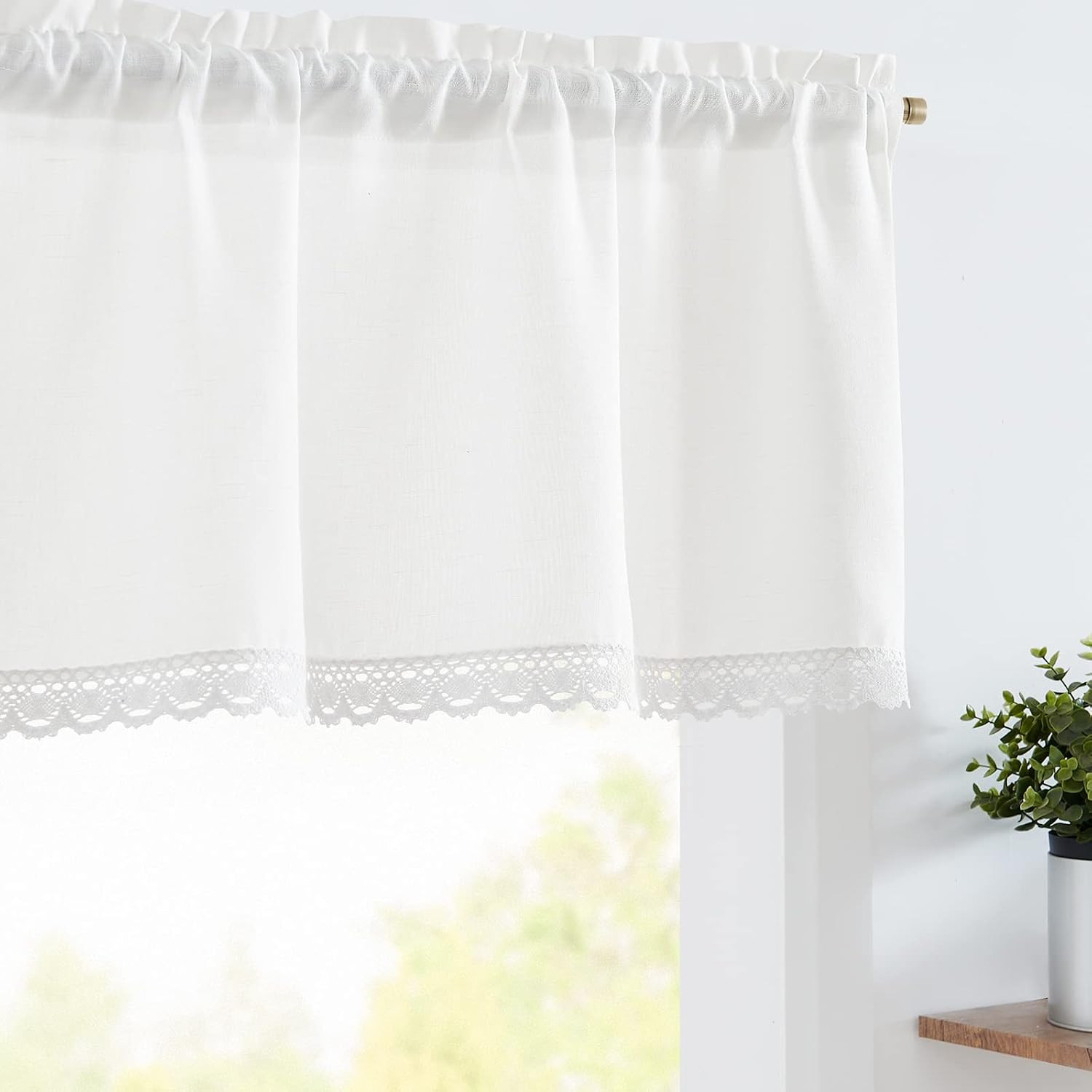 jinchan Linen Valance with Lace Trim Farmhouse Rustic Valance Curtain for Window