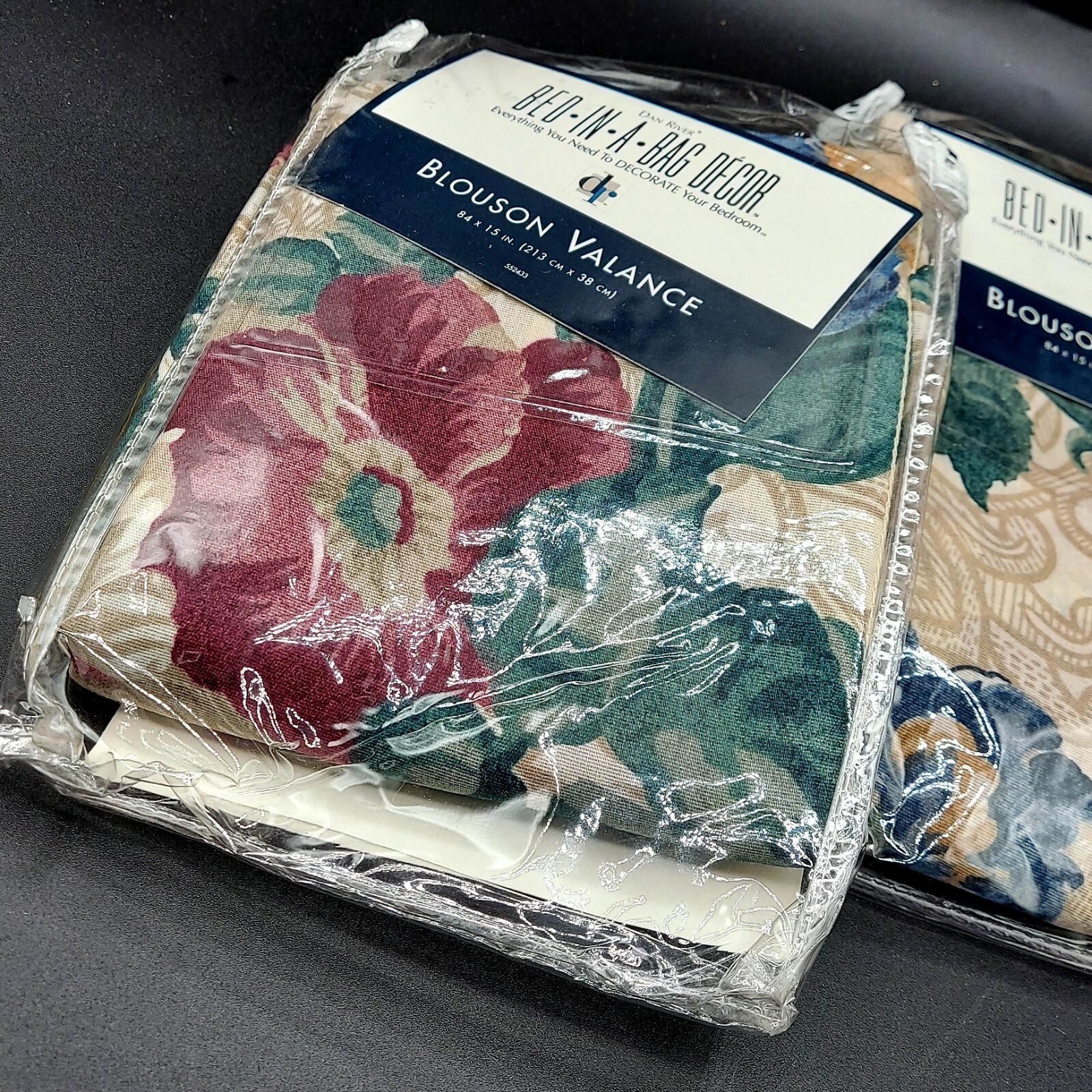 2 Vintage Dan River Balloon Valance 84 x 15 Floral Flowers burgundy green