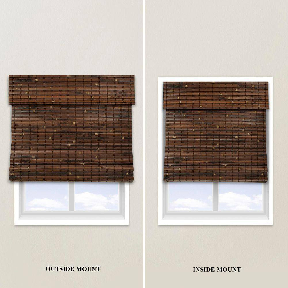 Natural Woven Light Filtering Cordless Bamboo Roman Shades for Windows, 33 In. W