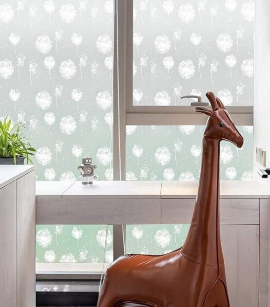 Privacy Window Film ~ Window Sticker ~ 17.7″ x 78.7″ ~ FROSTED GLASS DANDELIONS