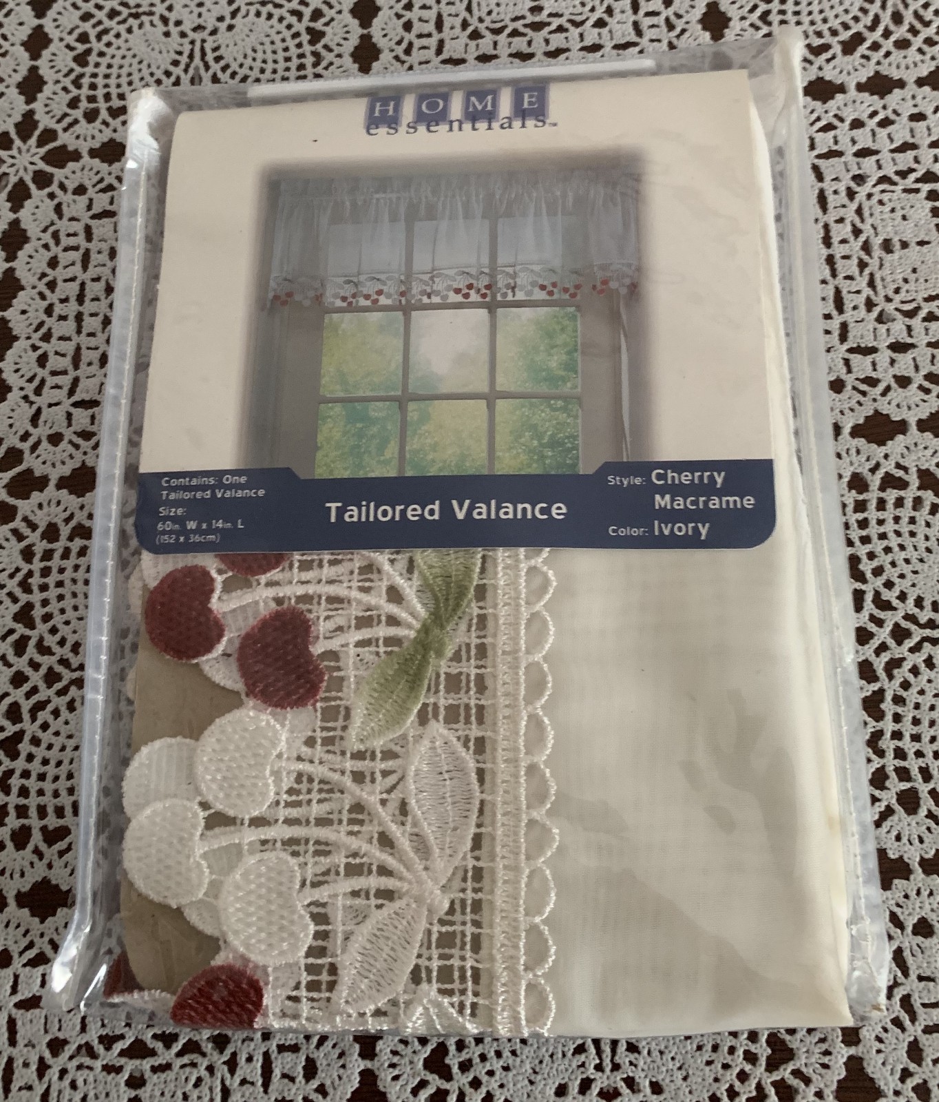 Kmart Home Essentials Tailored Valance Cherry Macrame Ivory 60 x 14 In Brand New