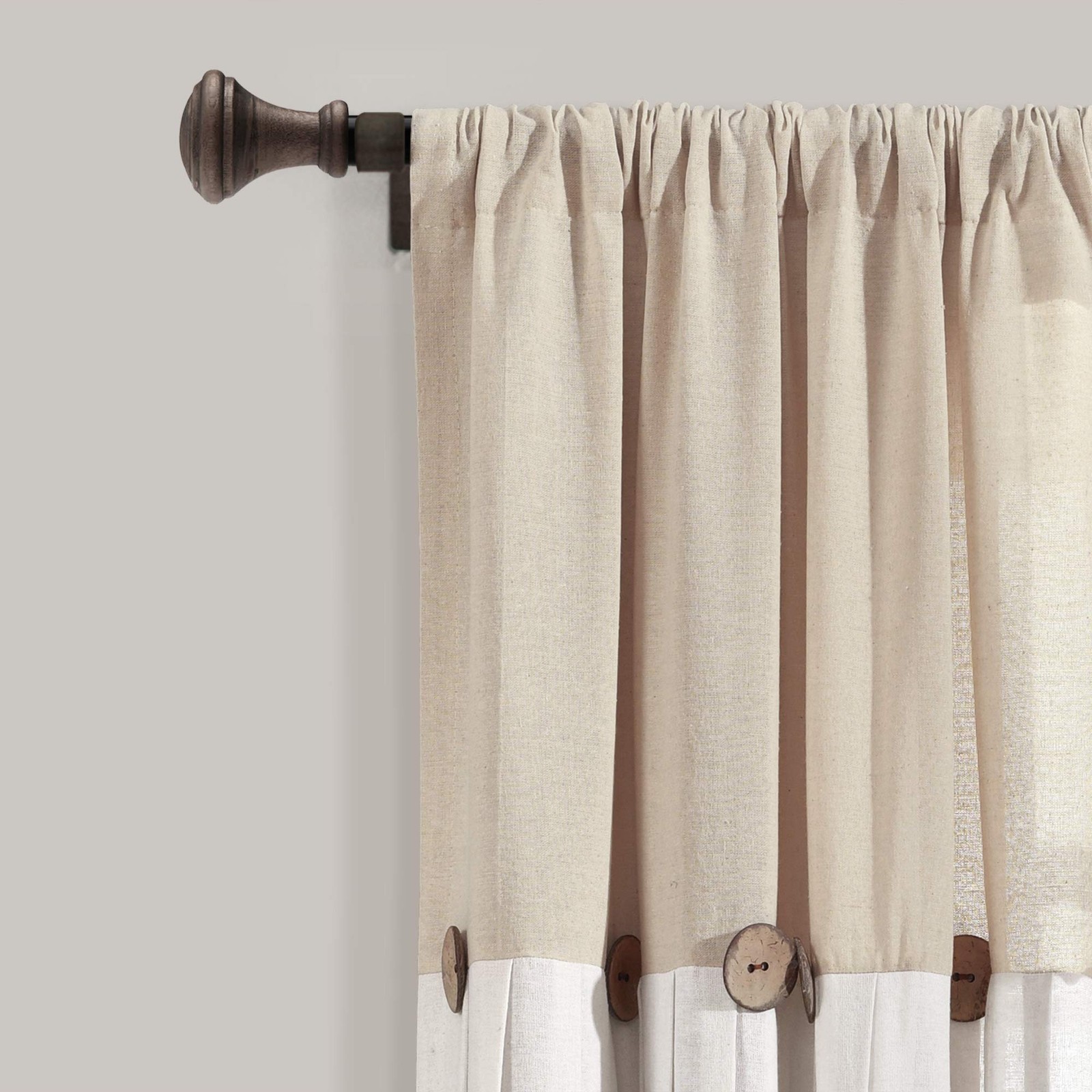 Linen Button Window Curtain Panel, Single, 40″ W x 45″ L, Linen – Country Cur…