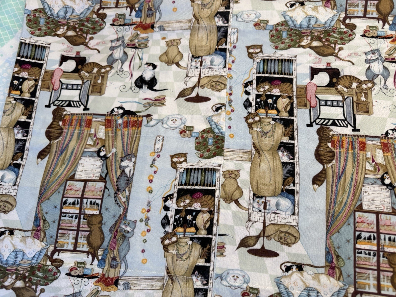 Naughty CATS Whiskers Tails FABRIC Sewing Room Curtains 60″ x 15 Valance x 2