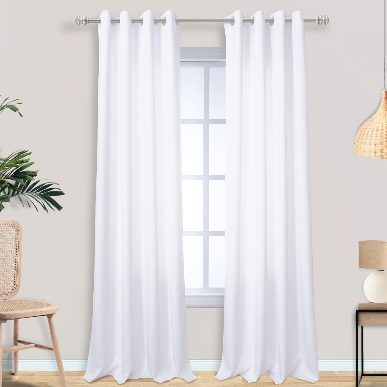 Mrs.Naturall White Curtains 102 Inches Long 2 Panels Grommet Blackout