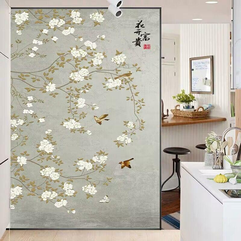 Frosted Stained Privacy Window Films Static Glass Sticker Flower Bird Pattern