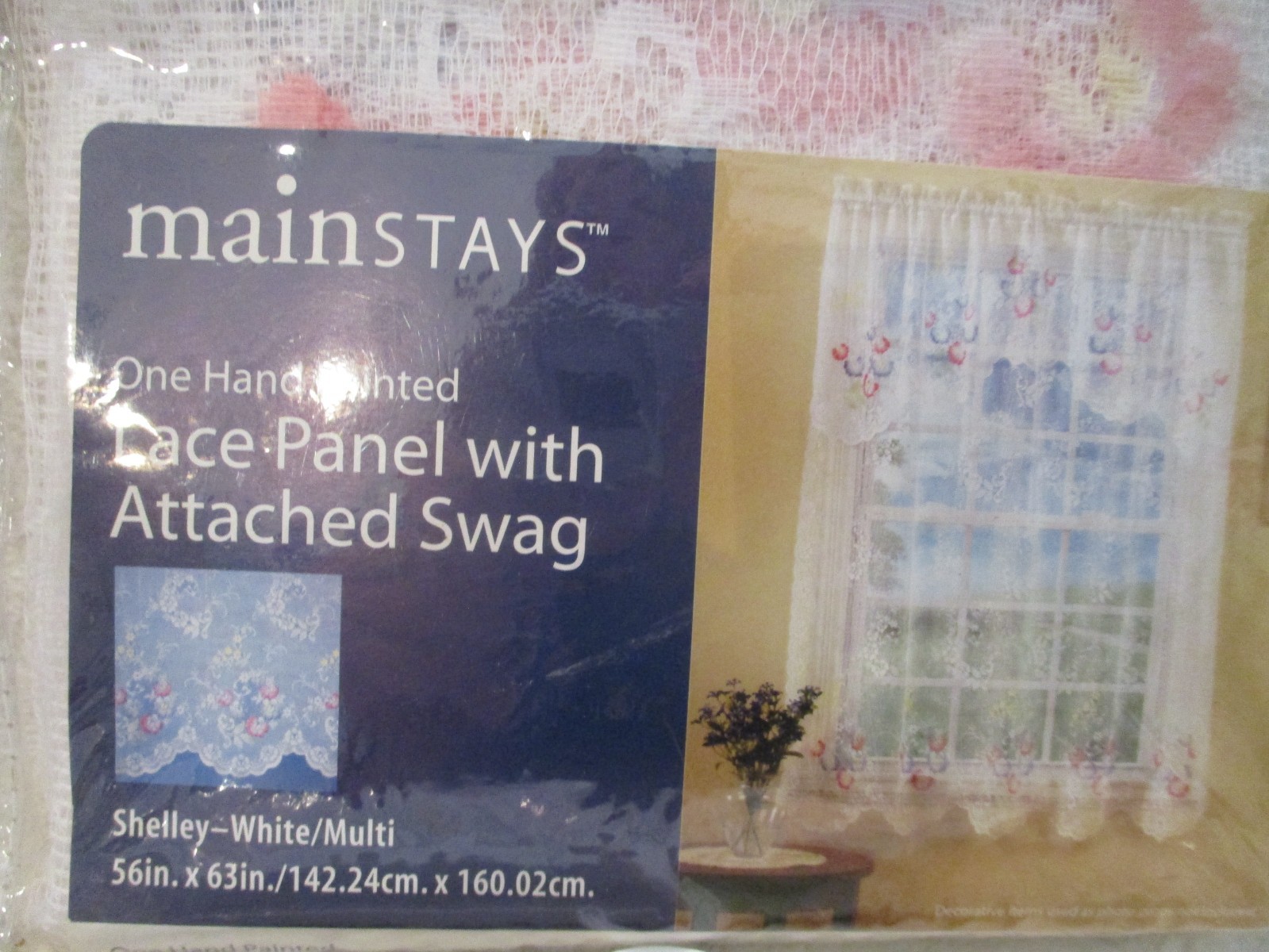 Mainstays~Lace Panel w/Attached Swag~4 Packages~Shelley White/Multi~Sealed