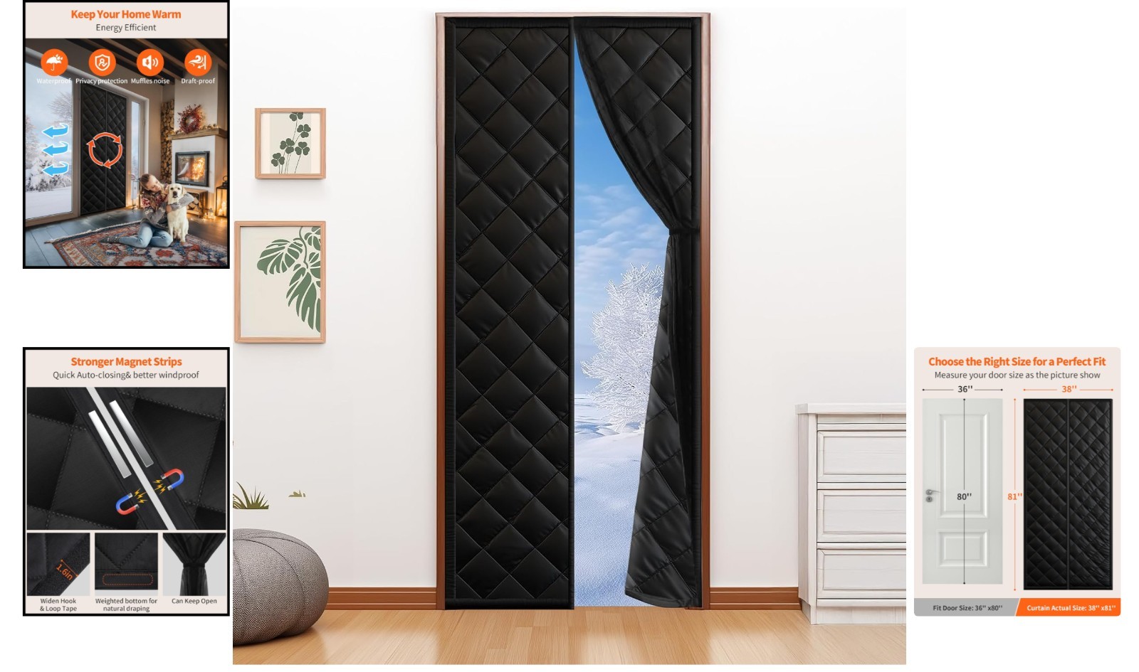 Magnetic Thermal Door Curtain for 36″ x 80″ Doors – Energy-Saving & Pet-Friendly