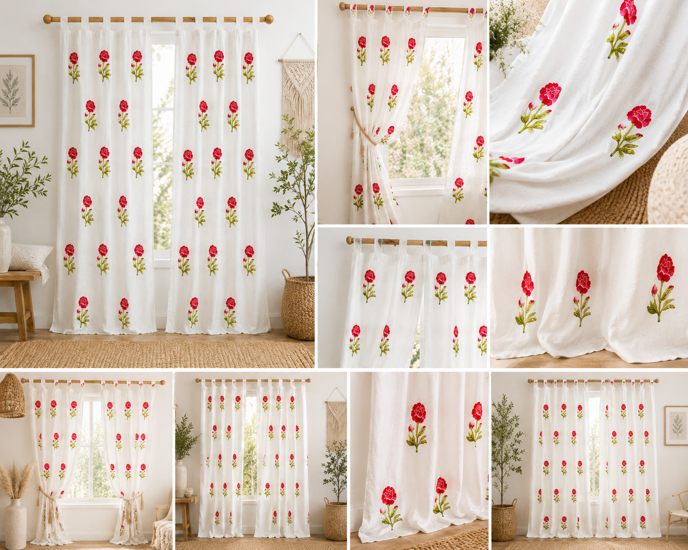 2 Panel Boho Indian Block Print Curtains for Bedroom – Door Window Panel Drapes