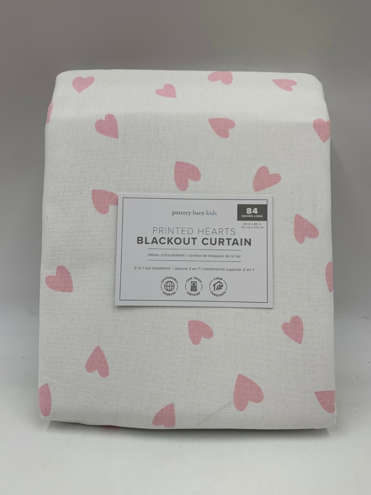 Pottery Barn Kids Printed Hearts Blackout Drape Panel Pink 44×84″ #F45