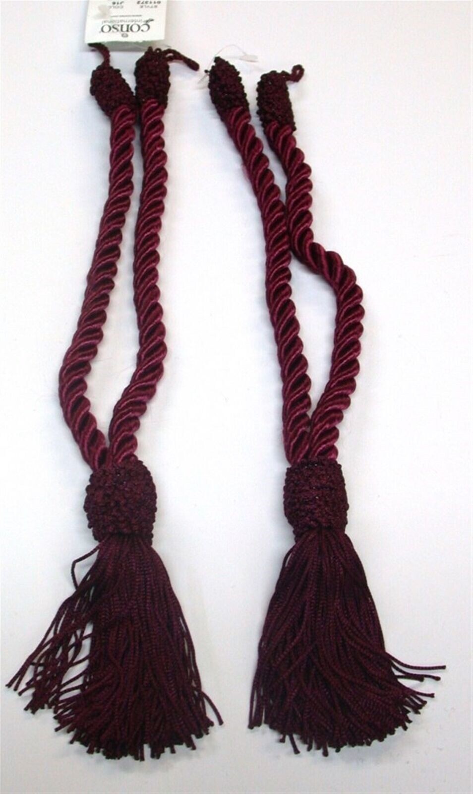 (2) Conso Twist V-Tiebacks ~ Maroon II ~ 18″ L / 4″ Tassel **NEW**