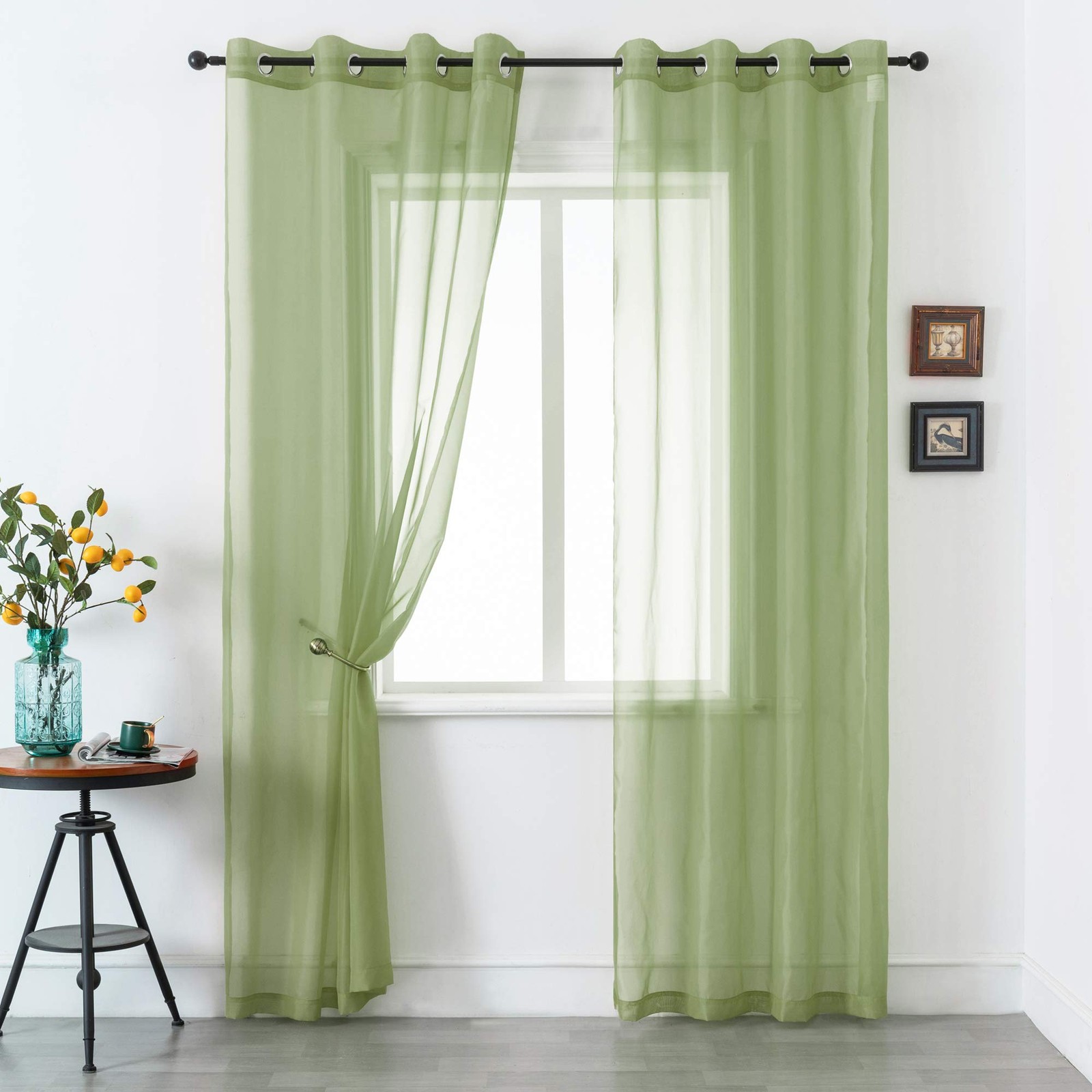 Sage Green Sheer Curtains 96 Inch Length for Living Room 2 Panels Set Grommet…