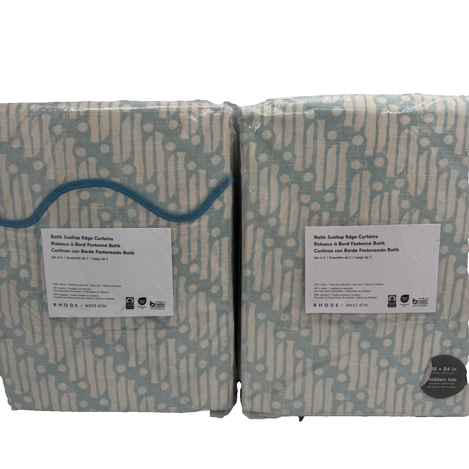 New West Elm Batik Scallop Edge Drapes 48″ x 84″ Set of 4 ~Blue~ Pottery Barn