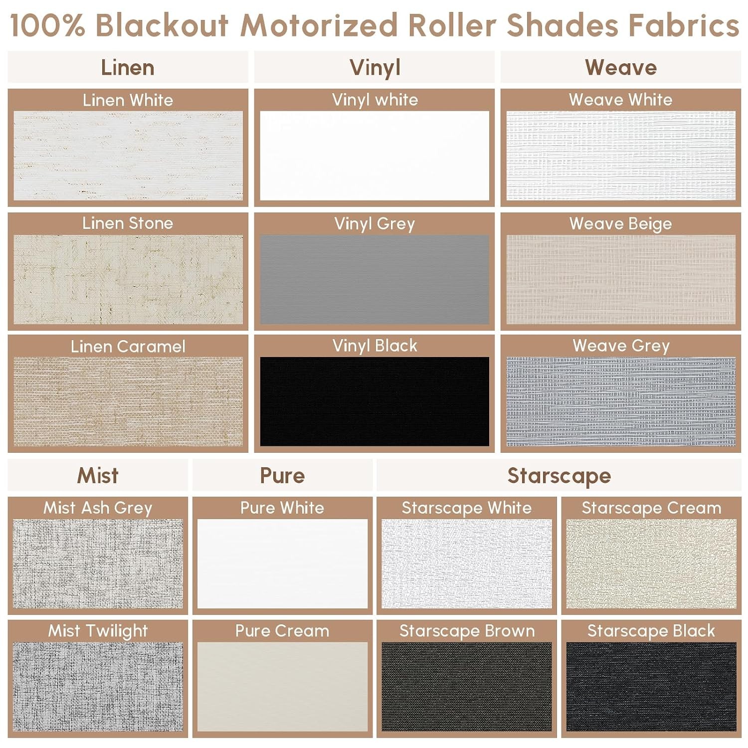 No Drill Motorized Blackout Roller Shades 100% Blackout Fabric Remote Control