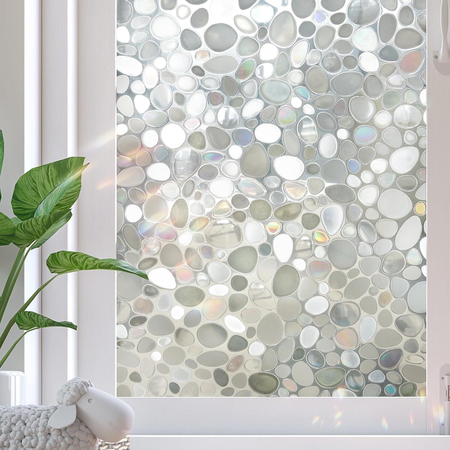 Window Privacy Film, Stained Glass Films, 3D Pebble Rainbow Windows Cling Decora
