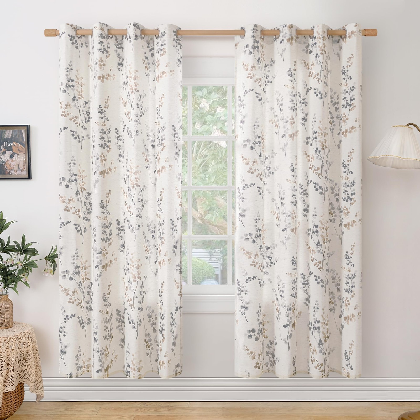 BGment Linen Curtains for Living Room 72 Inch Length 2 Panels Floral Leaf Patter
