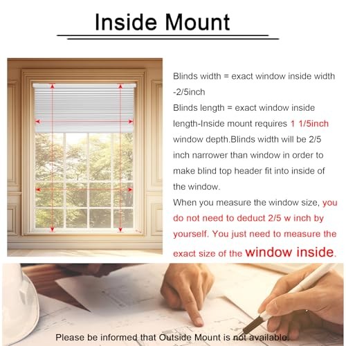 Cordless Cellular Shades, No Drill No Tools 35″W x 48″H Blackout White