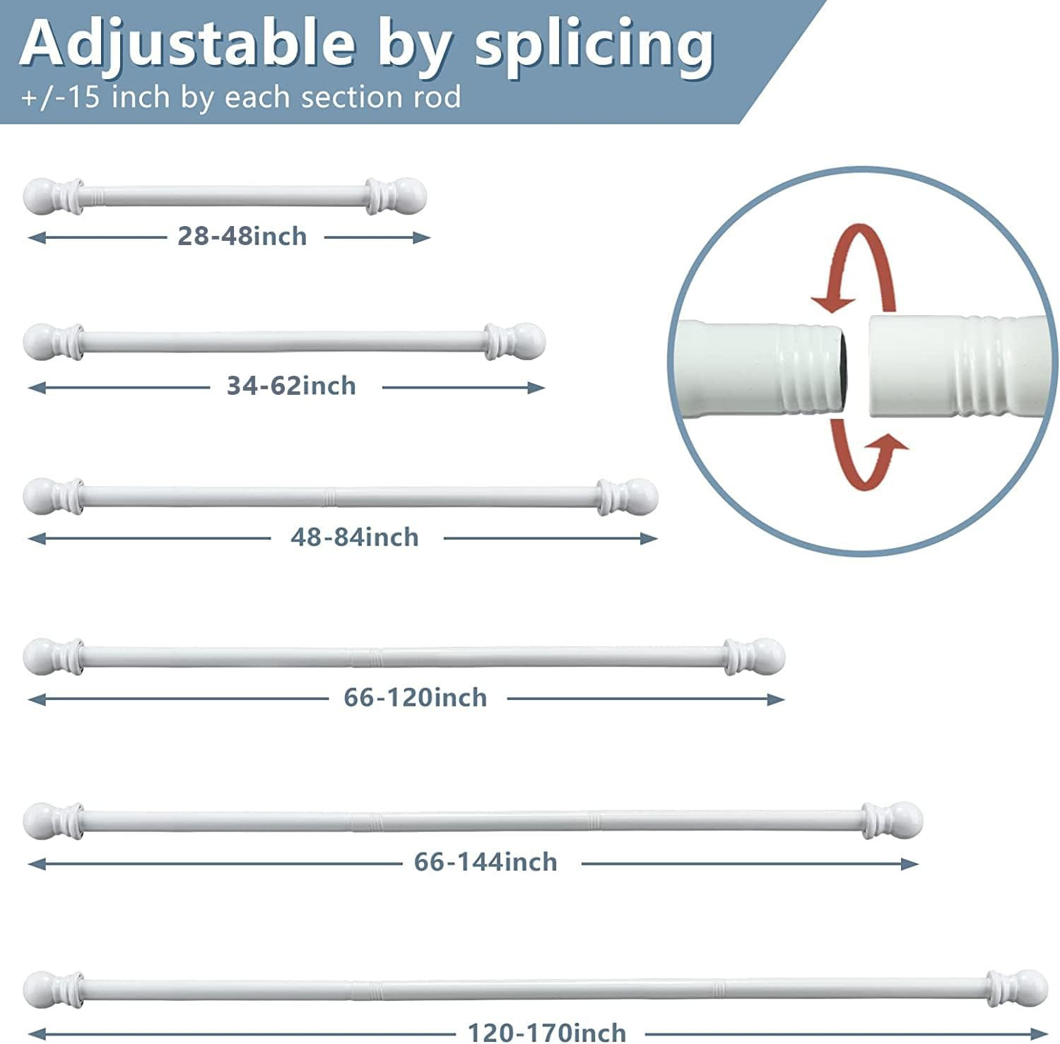 Rod For Window size 48~84″ long HD Metal 1″ Dia. Window Curtain Rod holder White