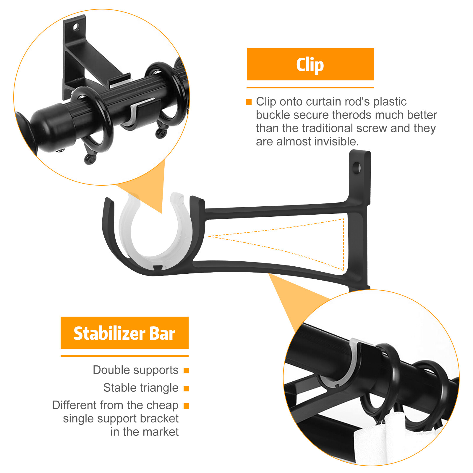 4 PCS Aluminum Alloy Single Curtain Rod Brackets Window Wall Holders for Drapery