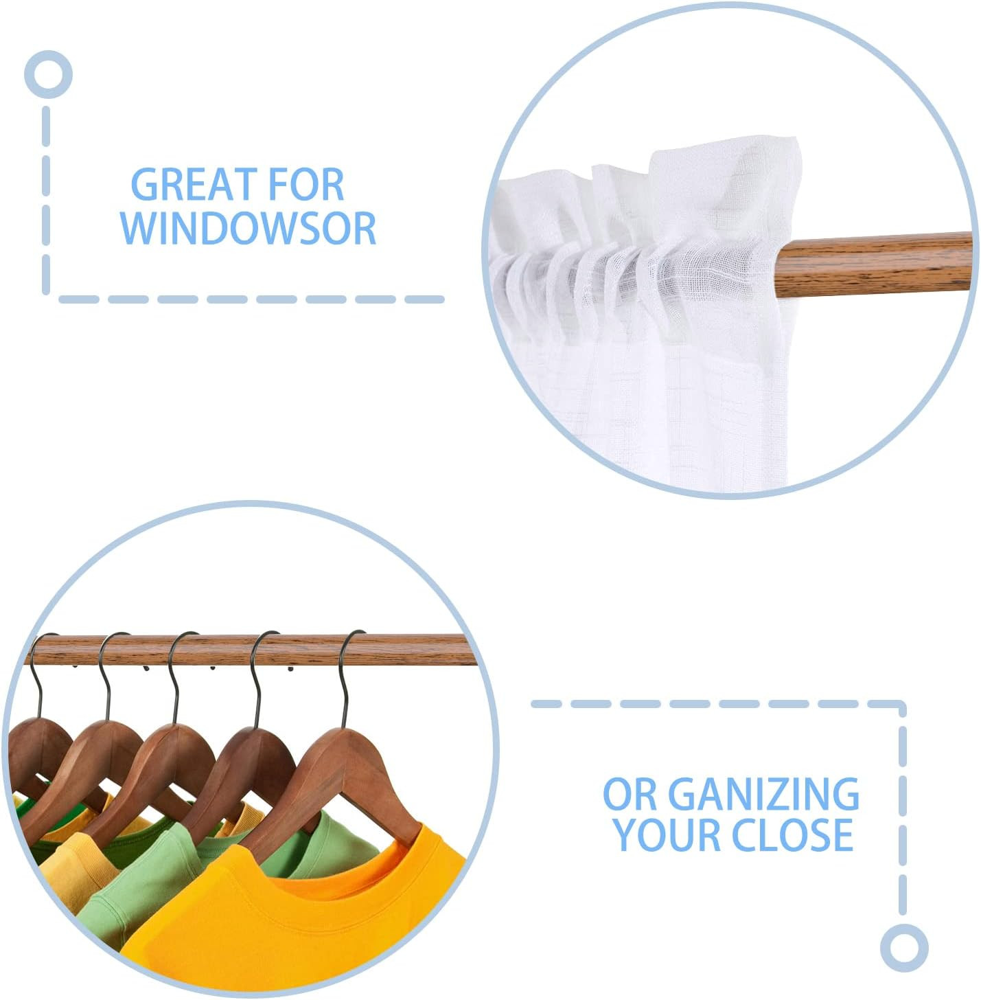 AIZESI Spring Tension Curtain Rods Short Tension Rod (Wood, 16″ to 28″-2Pcs, Opt