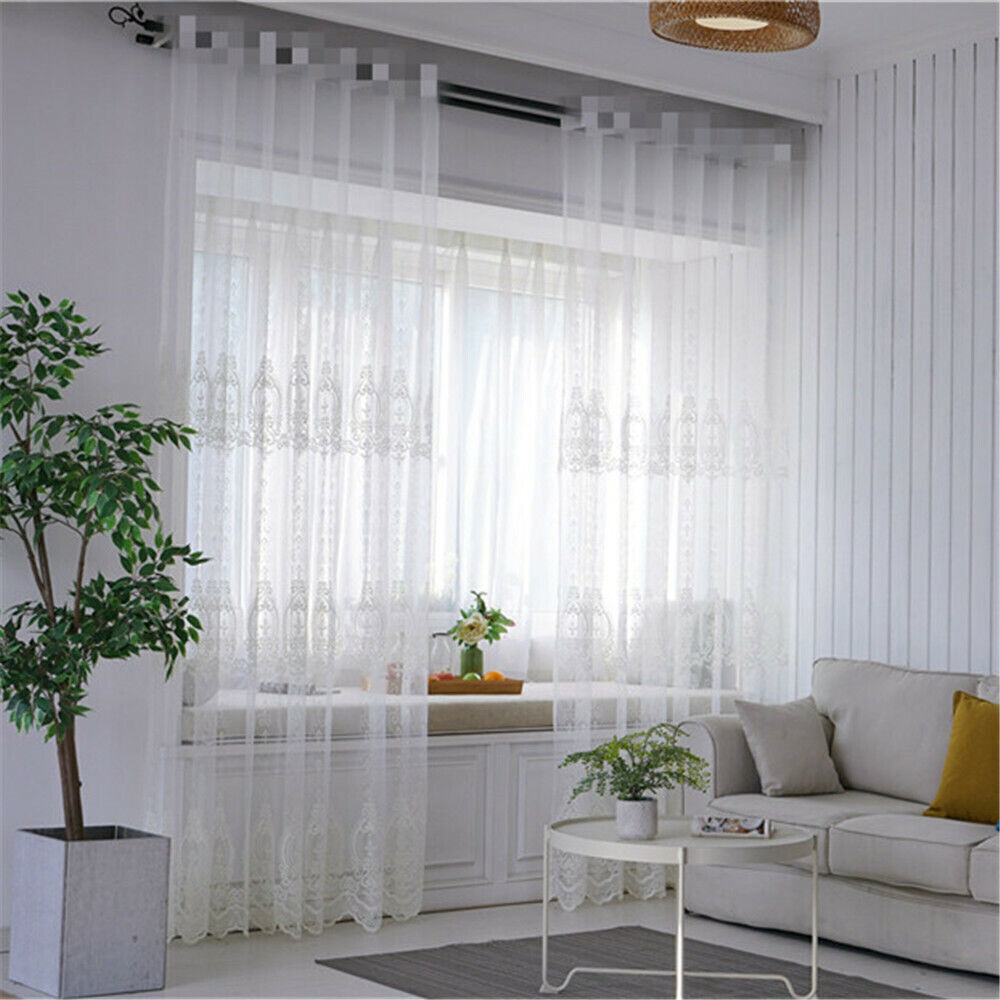 Floral Embroidered Sheer Curtain Elegant Tulle Curtain Voile Window Drape 1Piece