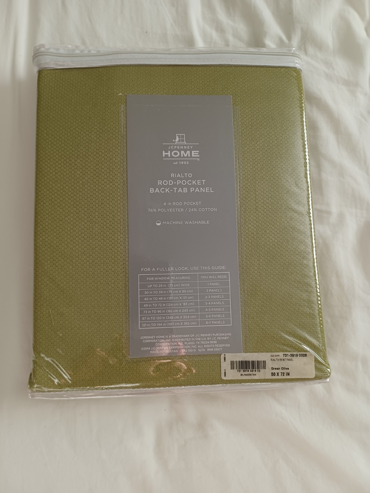 Six New JC Penney-Olive Green 50″x 72″ Rialto Rod Pocket Back-Tab Panel Curtain.