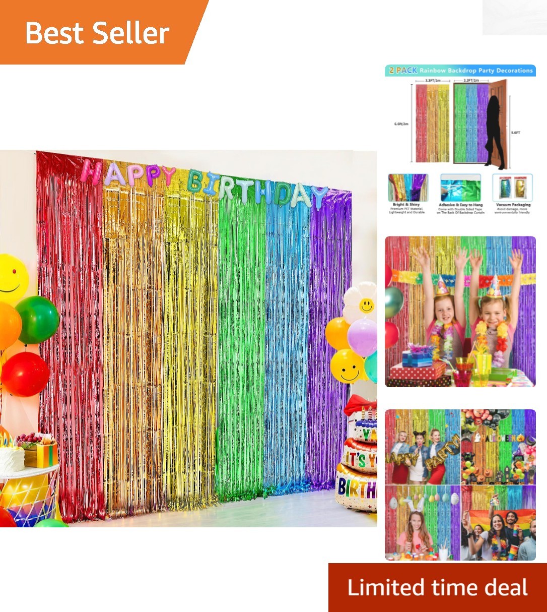 Shiny Rainbow Fringe Party Streamers, 3.3×6.6FT – Transform Your Celebration