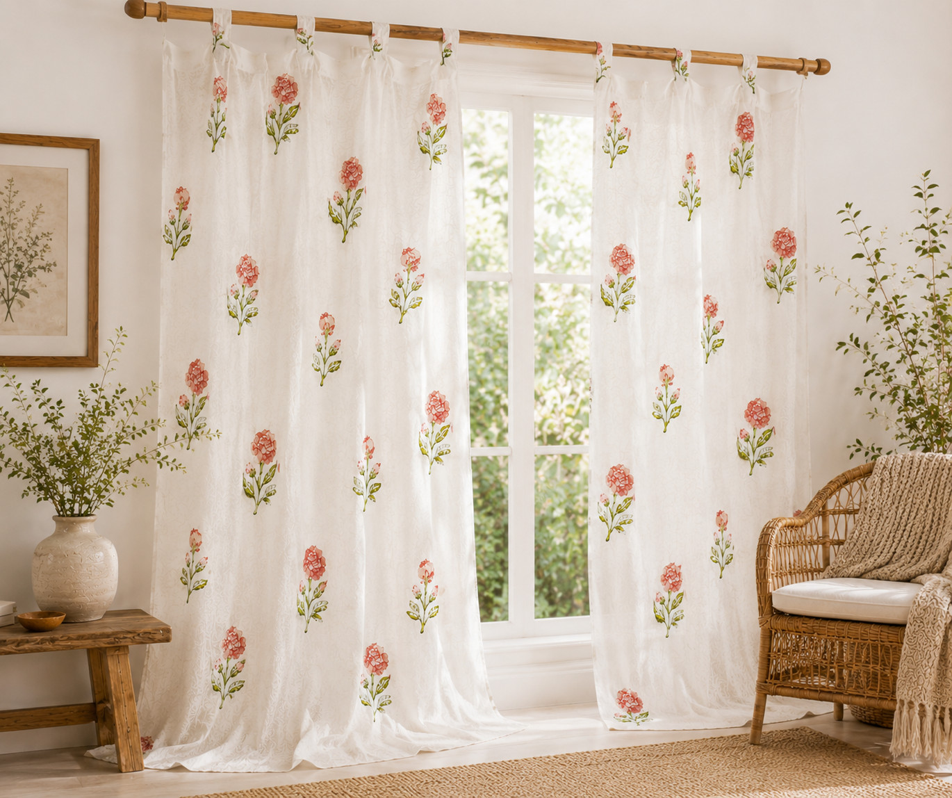 2 Panel Boho Indian Block Print Curtains for Bedroom – Door Window Panel Drapes