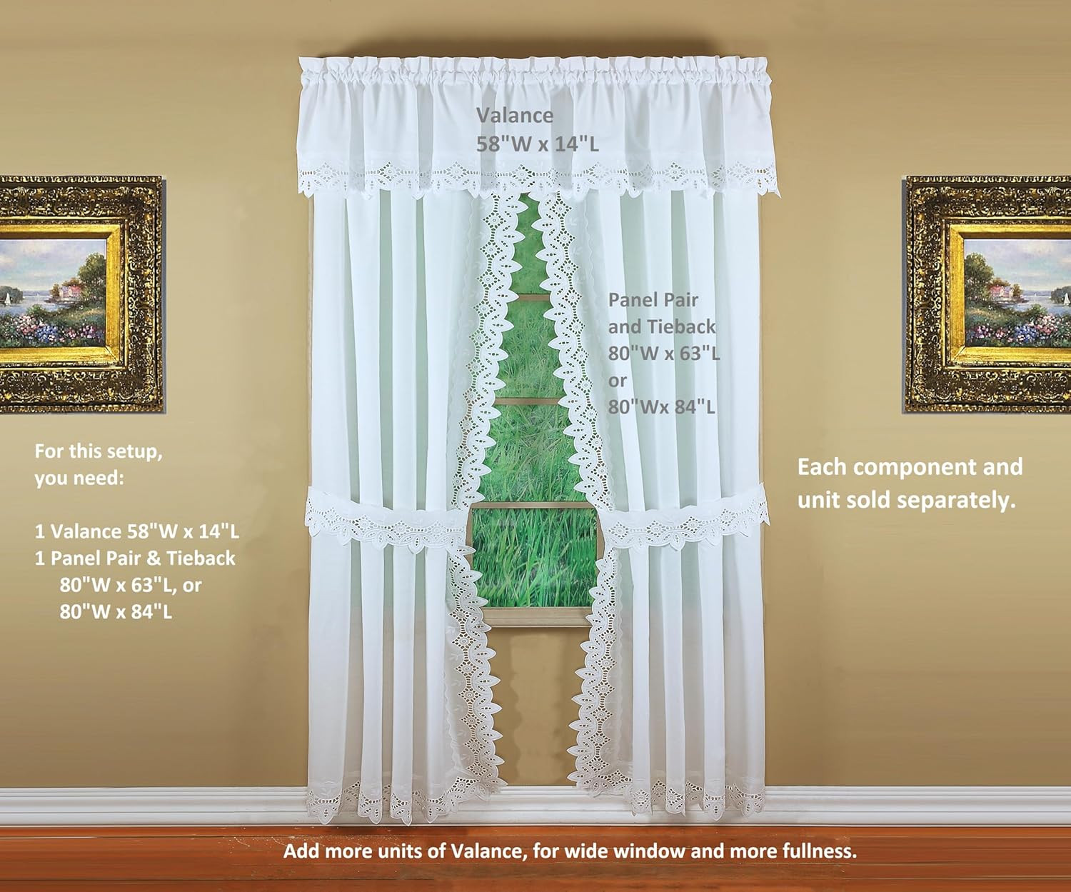 Heirloom Battenberg Eyelet Curtain Panel Pair, 84″ White, 4-Piece Set