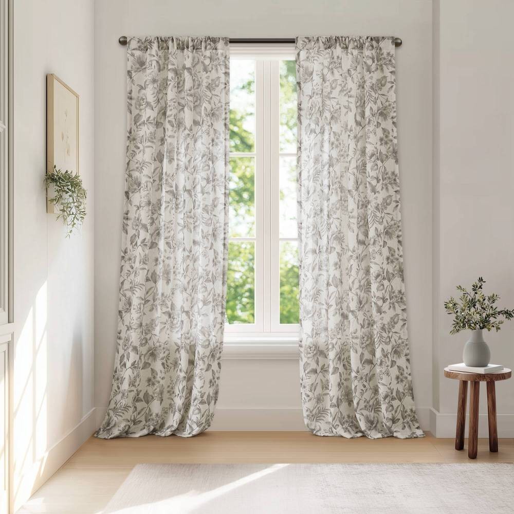 42×84″ Soft Lana Window Curtain Panel Botanical Print Adjustable Tie-Up Fabric