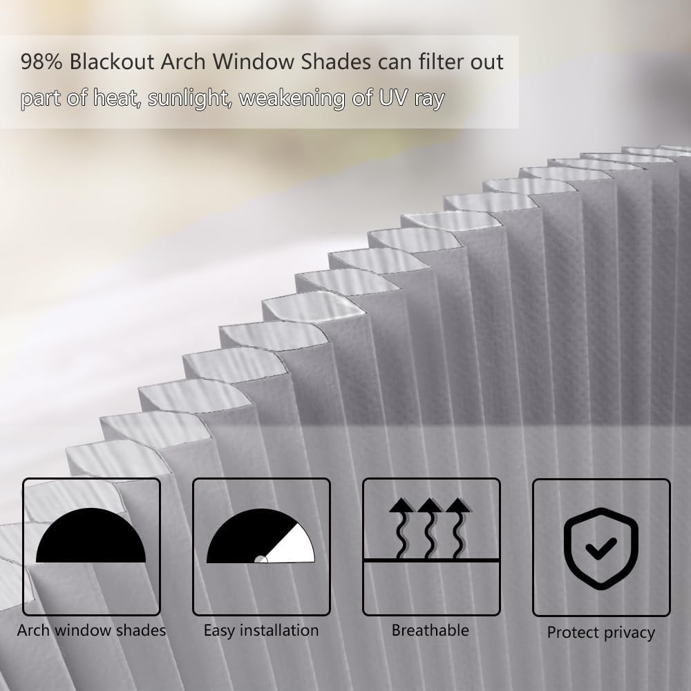 SEEYE 2-Pack Half Circle Blackout Shades 24″ Gray White