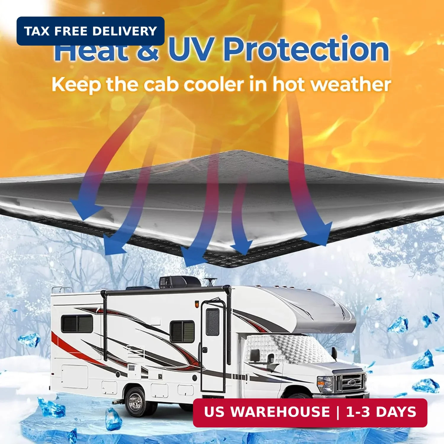 BougeRV RV Windshield Window Snow Cover for Class C Ford E450 1997-2026 Motorhom