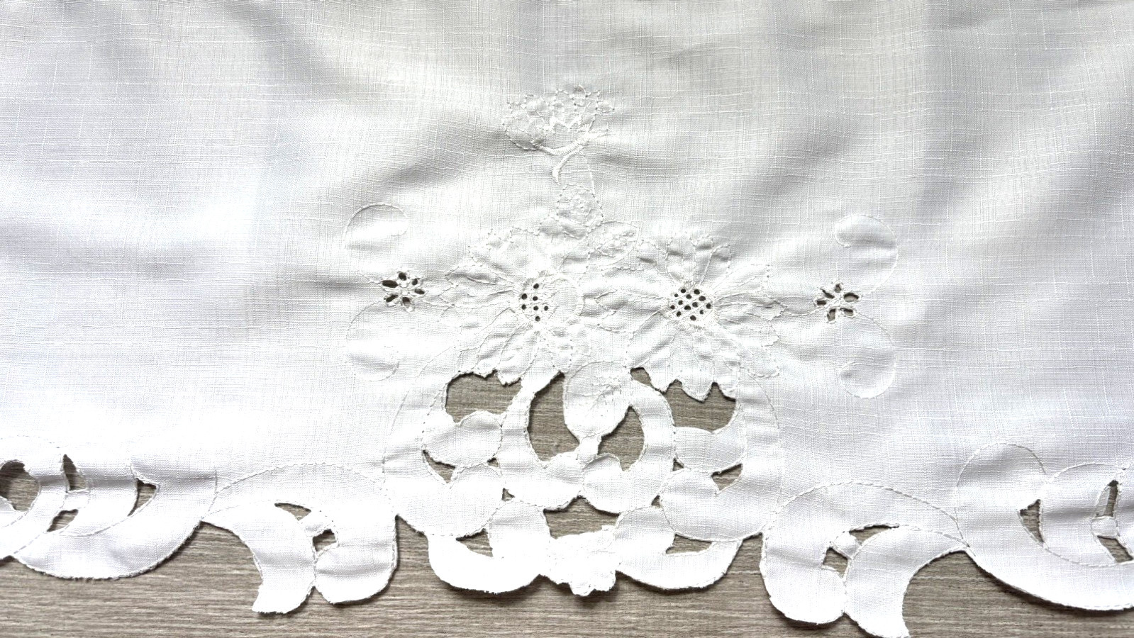 Battenburg Embroidered Cut Out Lace Curtain Valance Rod Pocket White 57” X 14”
