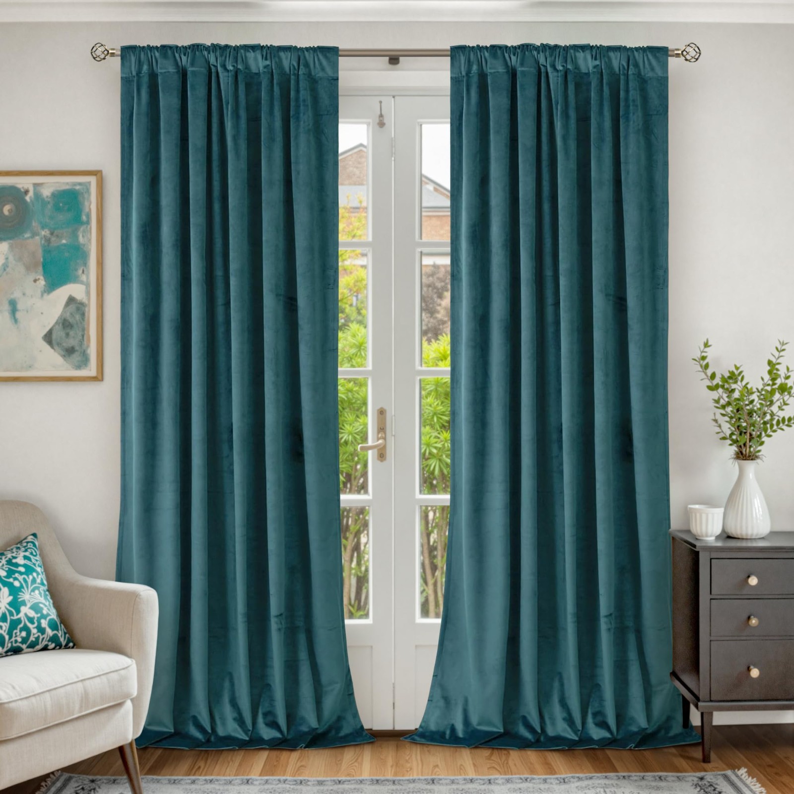 BGment Teal Velvet Curtains 52 x108″ for Living Room Bedroom 2 Panels NEW
