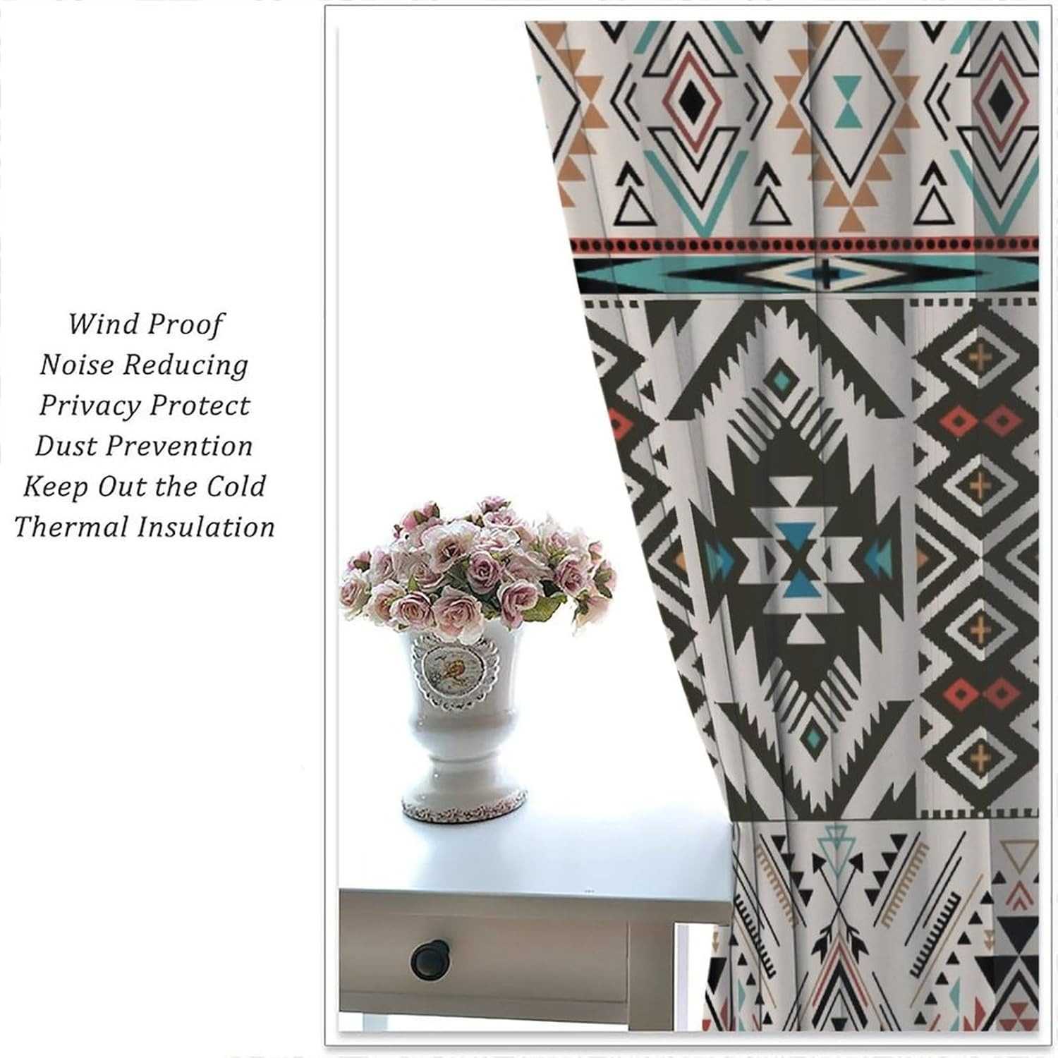 Aztec Blackout Curtains, Native American Tribal Boho Geometric Art Printed Windo