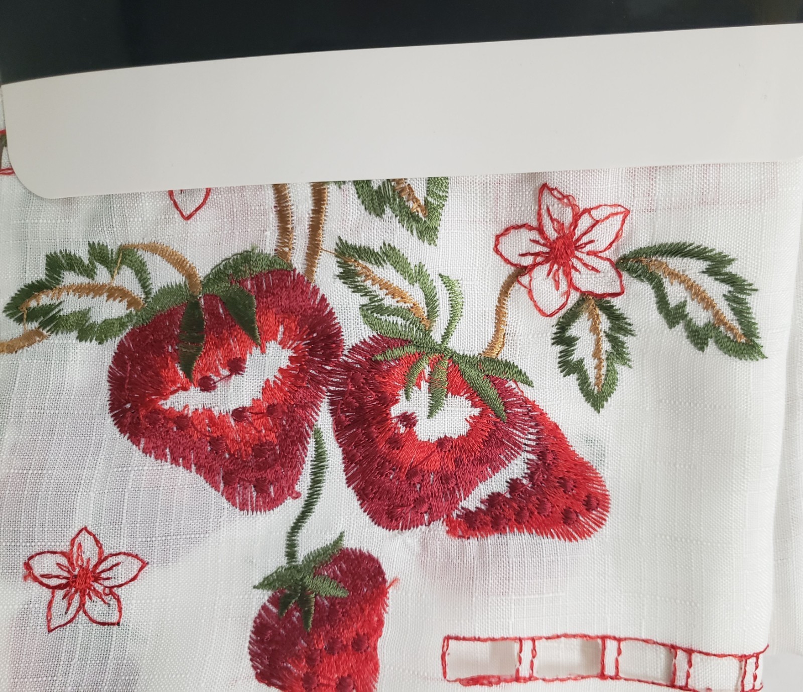 3pc. Embroidery Curtains Set: 2 Tiers & Swag (60″x36″) STRAWBERRIES, SISERA, VH