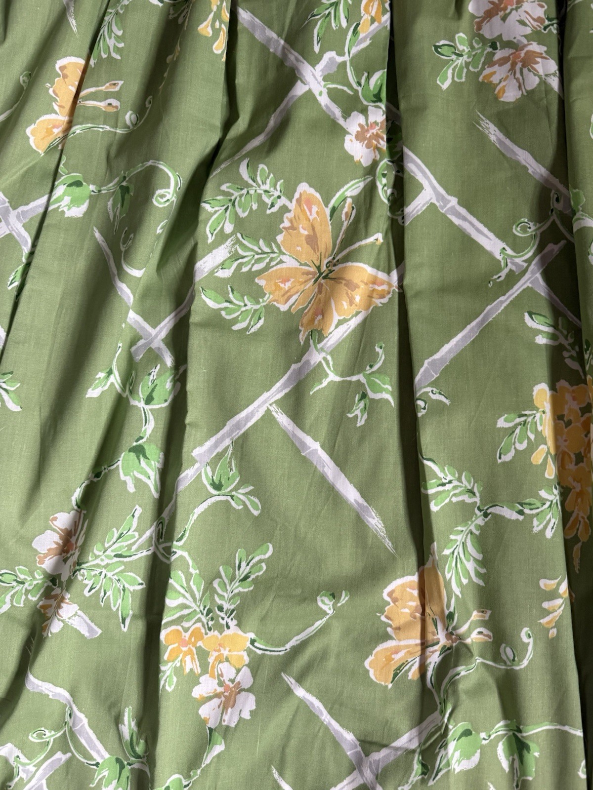 2 Custom Made Lined Panels 1 Pr Pinch Pleat Curtain Bright Green Yellow Butterfl